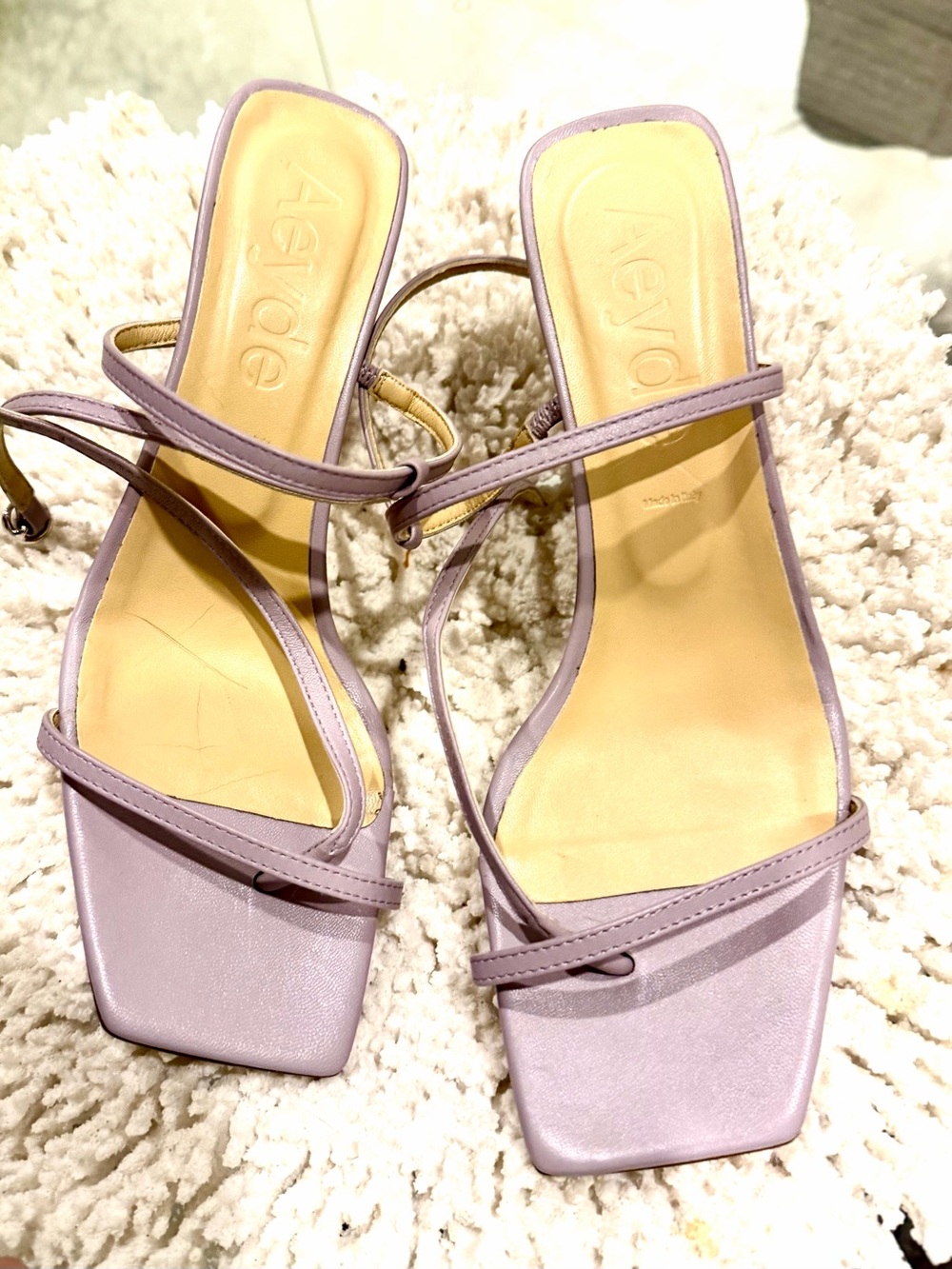 Aeyde Lilac 7.5 Strappy Square-Toe Sandal Heels Size 38 European
